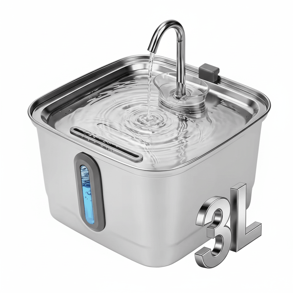 Dispensador de Água para Pets 3L em Aço Inoxidável — Fonte Automática Silenciosa com Torneira - MJ Comercial